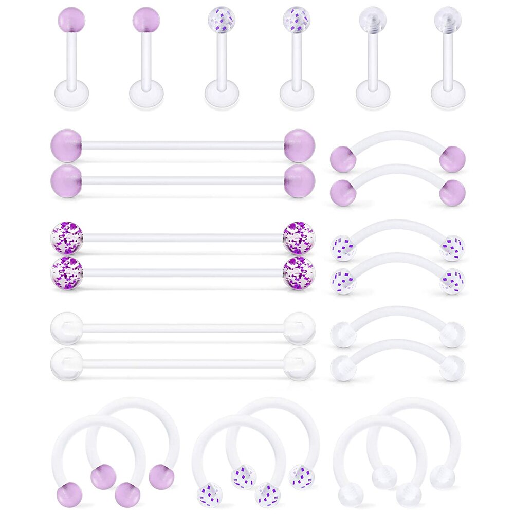 Clear Kraakbeen Earring Piercing Vazallen Flexibele Acryl Helix Hoop Neus Lip Stud Wenkbrauw Tragus Septum Hoefijzer Ring Paars