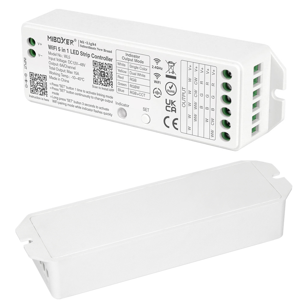 Miboxer WL5 2.4G 5 IN 1 WiFi LED Controller Voor Enkele kleur CCT RGB RGBW RGB + CCT Led Strip APP/TUYA/Driedaire Partij Spraakbesturing