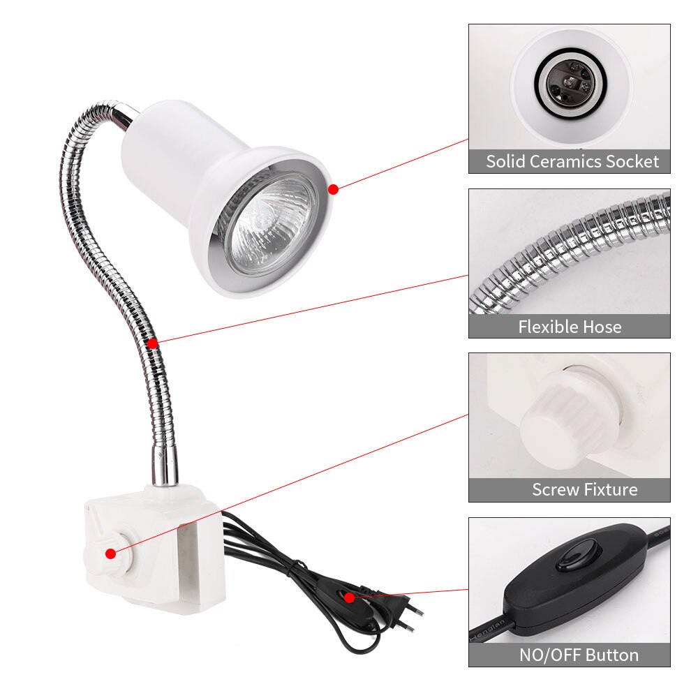 25/50/75W Aquarium Infrarood Verwarming Voor Turtles Lamp Reptielen Verwarming Licht Ceramices Socket 360 Draaibare Klem 11Mm Geknipt Tan