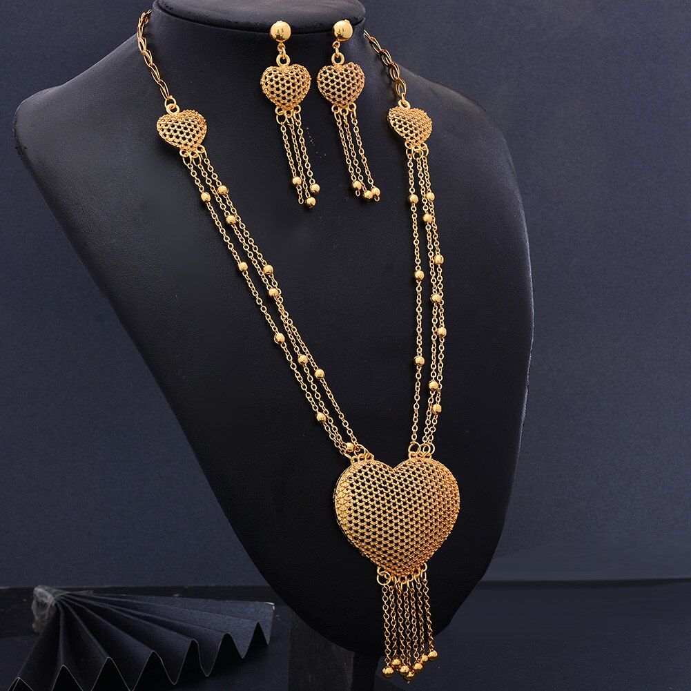 Wedding Bijoux Desigh AFraic Bangles/Earrings/Pendant/Necklace Gold Color Heart Jewelry Set For Women