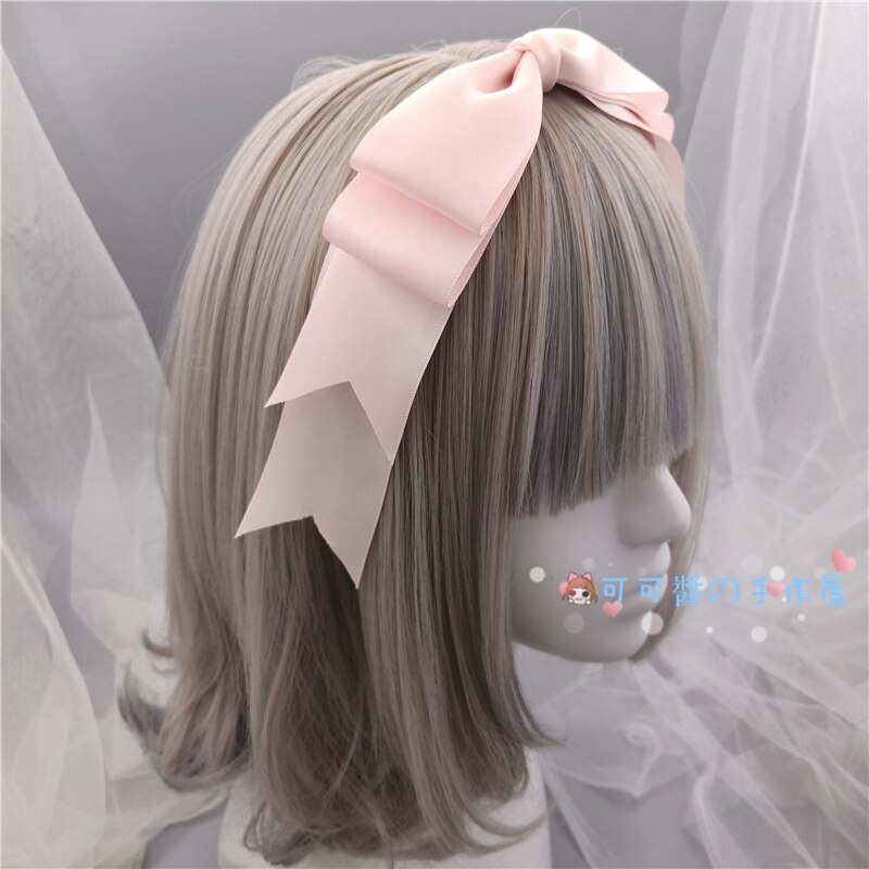 Lolita, diademas con lazo KC estilo japonés, dulces accesorios para el cabello de corazón para niñas, diadema Harajuku, tocado: Pink