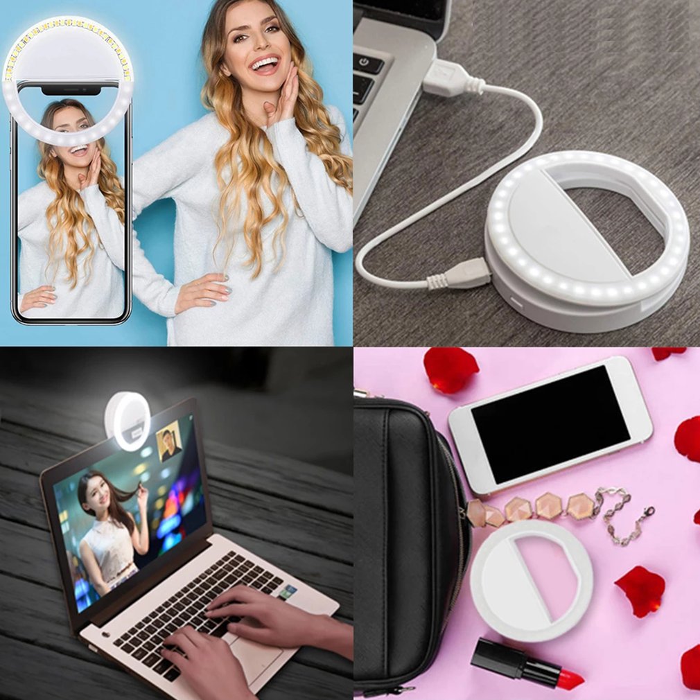 LED RGB Clip on Selfie Ring Light Rechargeable Battery ringlight for Smart Phone Camera Round Shape lighting hoops light ring