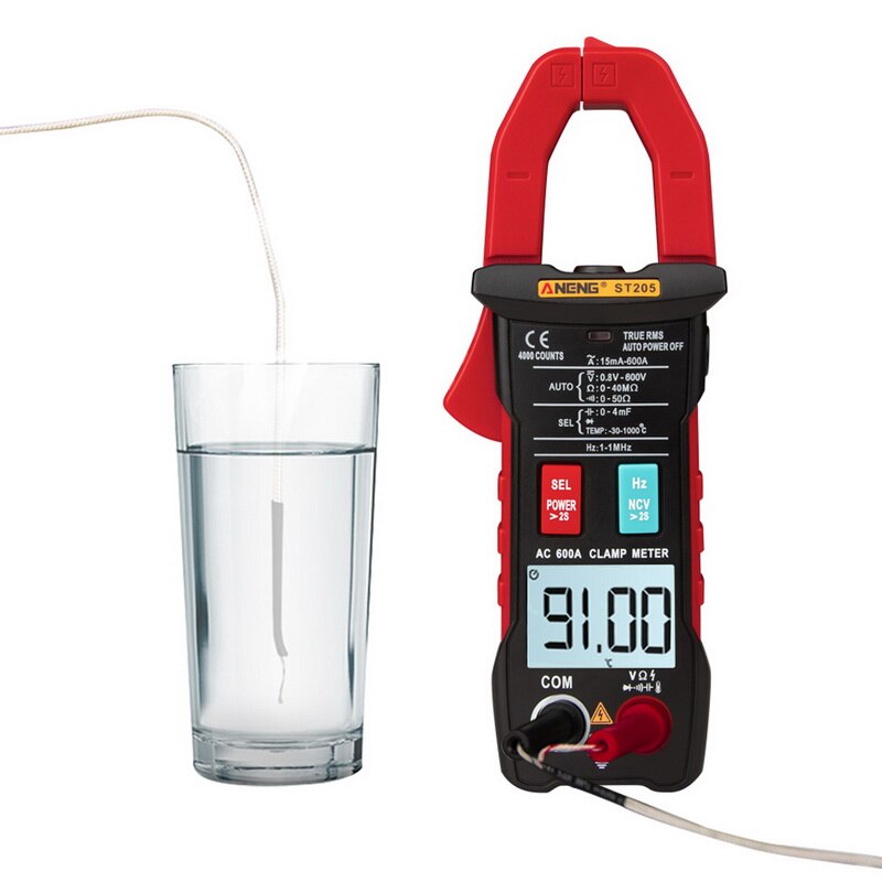 Junejour digitale stroomtang analoge multimeter stroomtang dc/ac intelligente automatische bereikmeter met temperatuurtester: Rood