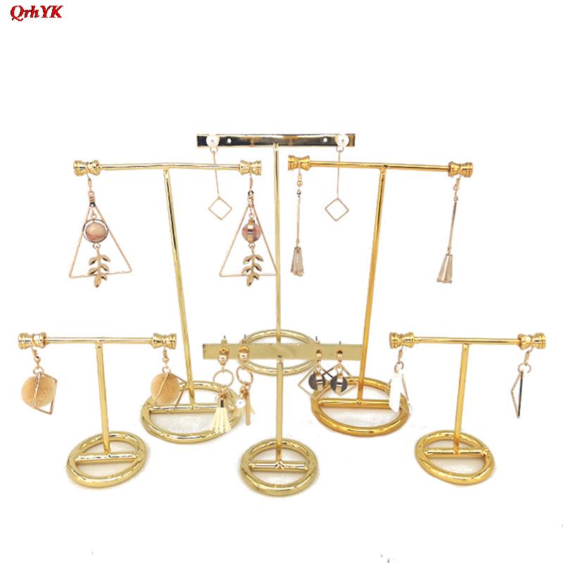 Gyldent metal t-formet armbånd ring øreringe organizer smykkeholder stativ halskæde armbånd display rack