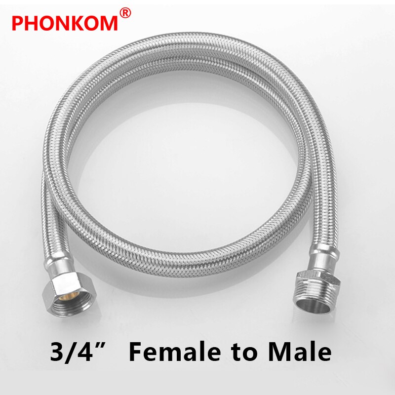 Línea de manguera trenzada de acero inoxidable, Conector de grifo Flexible para calentador de baño, 1/2 pulgadas, DN15, DN20, 3/4, rosca de 10-500cm de longitud: 3l4 F to M / 100cm