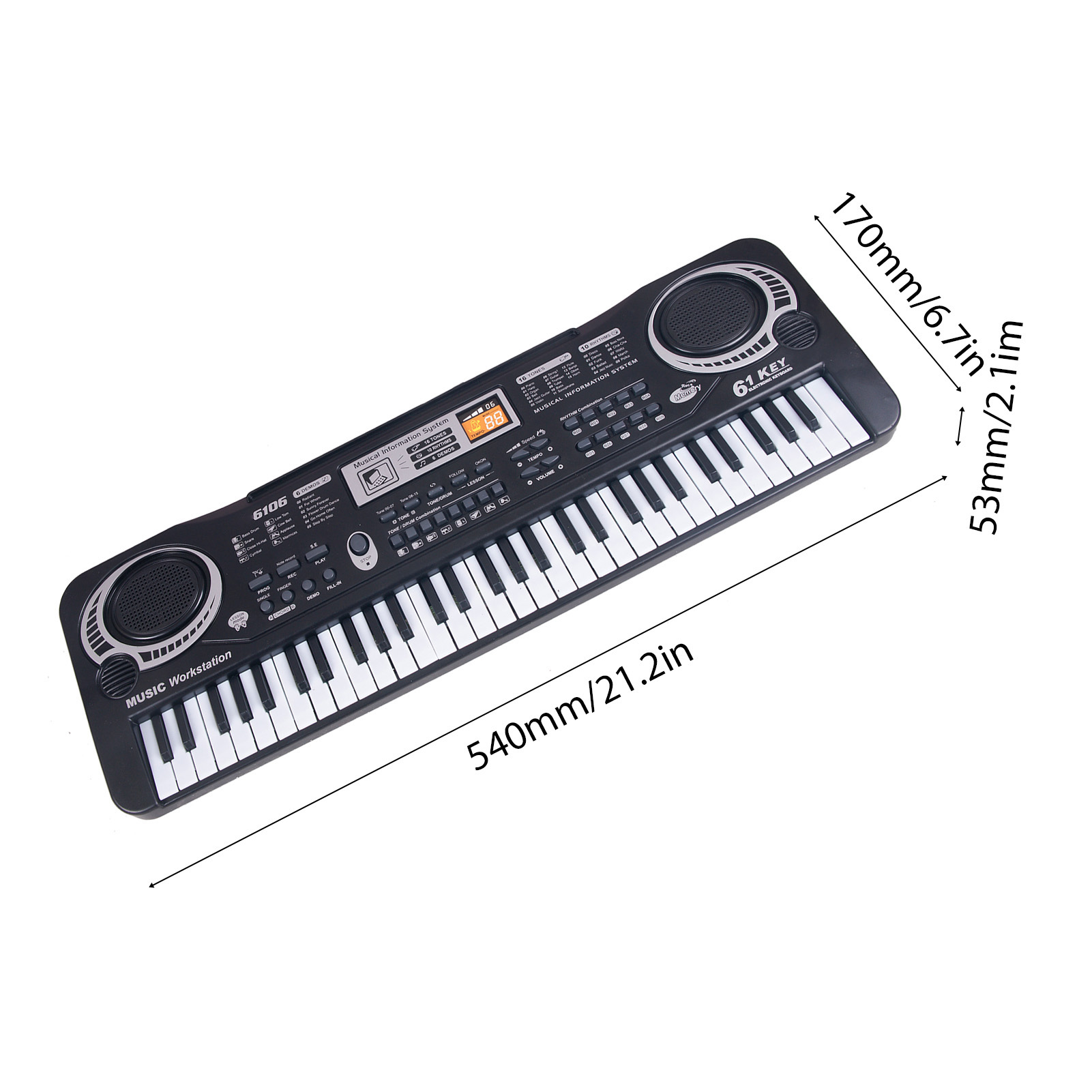 Schwarze elektronische Tastatur, 61 Tasten, schwarze digitale Musik, elektronische Tastatur, elektrisches Klavier, freundlicher-Musikinstrument