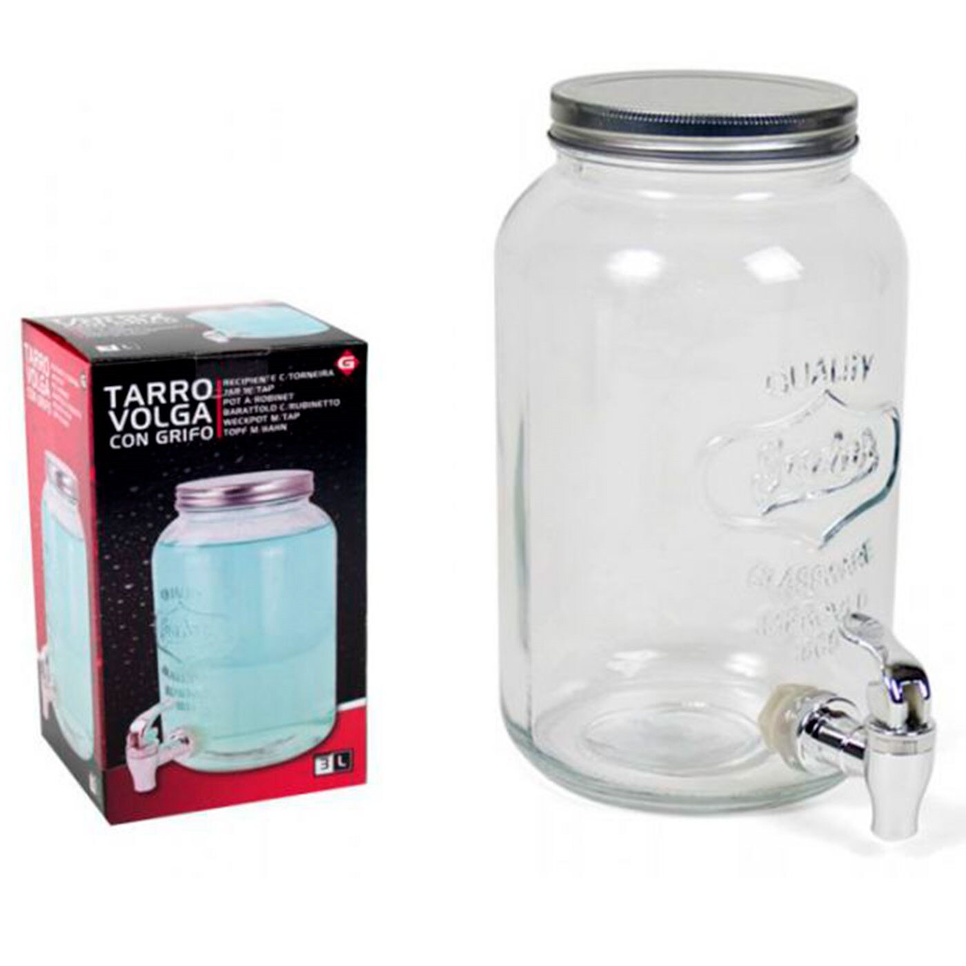 Gerimport - Tarro dispensador de vidrio con grifo para bebidas 3 L