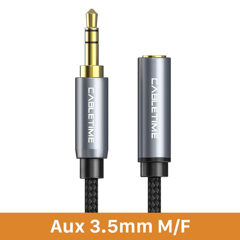 Cabletime 3.5 Mm Jack Hoofdtelefoon Upgrad Grey Audio Kabel Aux Verlengkabel M/F Voor Xiaomi Huawei P20 Versterker c104: 0.3m