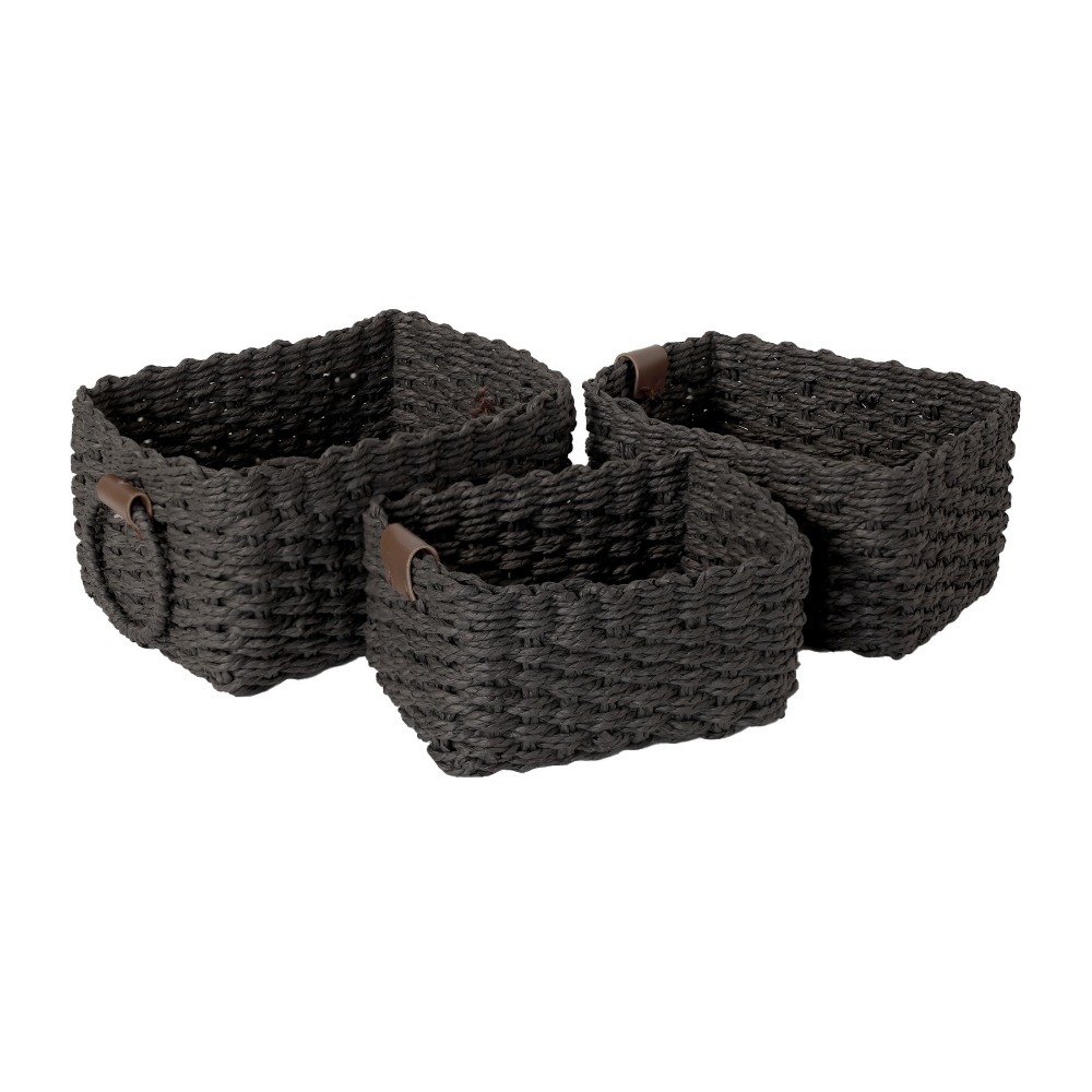 3PCS Handmade Paper Rope Storage Basket Simple Decorative Cosmetics Storage Basket Eco-friendly with Handle Laundry Basket: Blue