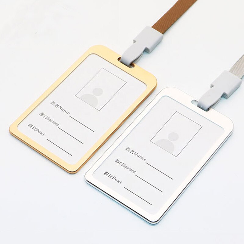 Luxus Aluminium Legierung Vertikale ID Karte Halter mit Lanyard Gold Silber Abzeichen Halter Name Tag Schule Büro Schreibwaren
