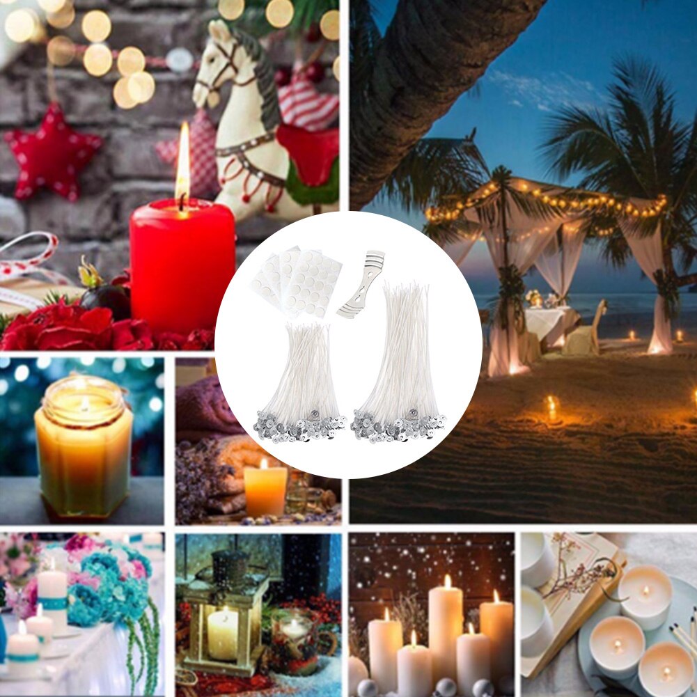 Kit de fabricación de velas prácticas de mezcla de algodón con soporte de pegatinas para 201 Uds., juego de mechas preenceradas para herramientas de manualidades DIY