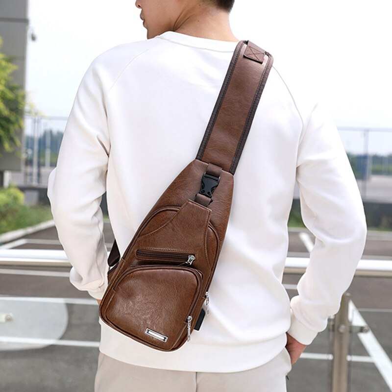 Vintage PU Leather Shoulder Bags Function Travel Bag Male Sling Waist ...