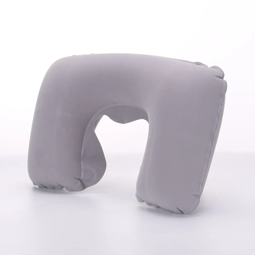 1/3/4Pcs Travel Pillow Car Air Flight Office Inflatable Neck Pillow Short Plush Cover PVC Support Headrest Soft Nursing Cushion: Brown