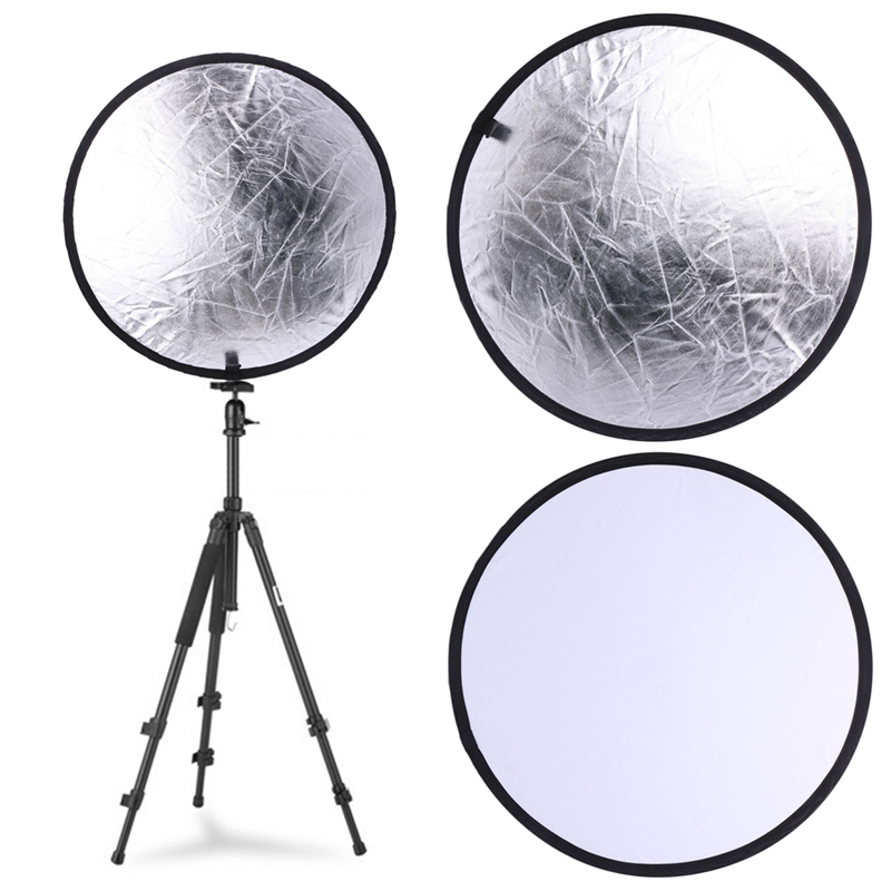 2 in 1 55-60cm Light Mulit Collapsible Disc Photography Reflector Silver/White