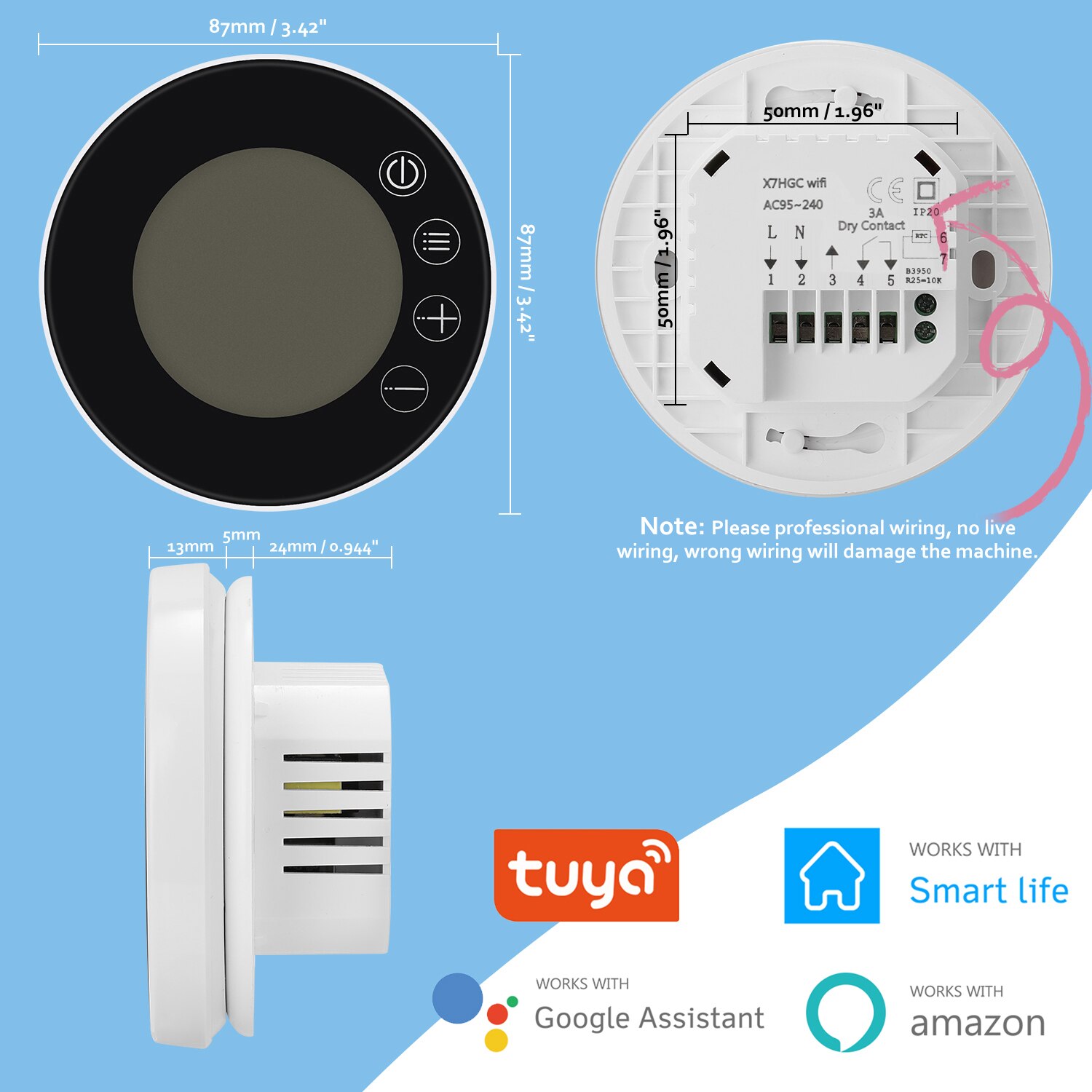 WiFi Intelligent Thermostat Programmable Temperature Controller APP Remote Control Compatible with Alexa Google Voice Control