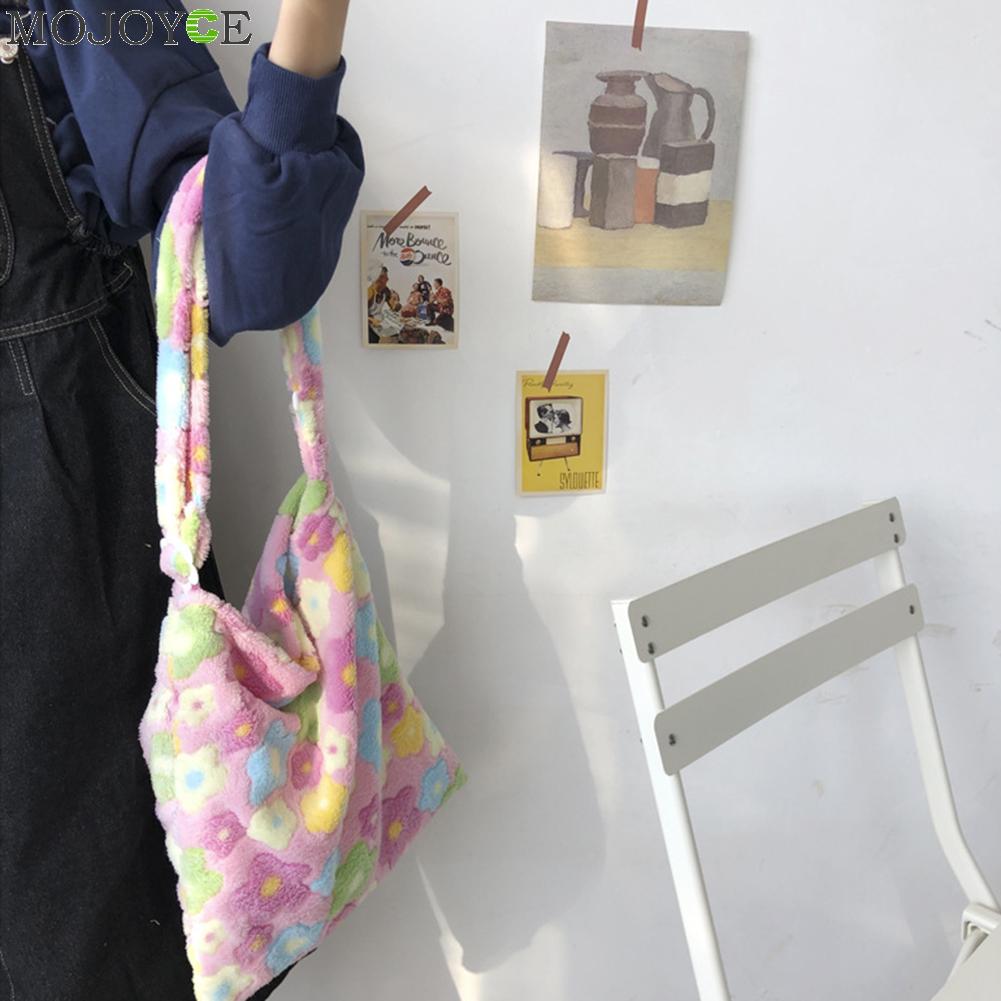 Flower Shoulder Bag Women Soft Plush Large Capacity Totes Handbag Travel Daily Messenger Crossbody Pouch