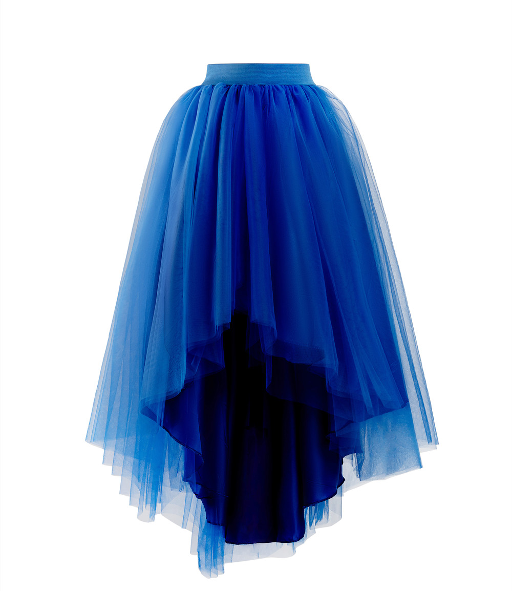 MisShow Gothic Punk Hi-Lo Tulle Maxi Women Skirt Elastic Waist High Low Mesh Net Costume Party Prom Cocktail Long Tutu Dress: Blue