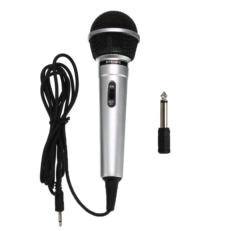 Universal 3.5mm Wired Microphone Protable Public Transmitter KTV Karaoke Recording Microphone with 6.3mm Adapter Black Silver