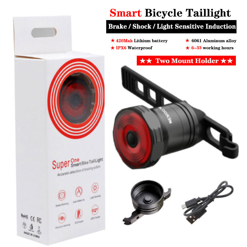 Lism smart sykkel baklys auto start stopp brems ipx 6 vanntett usb frakt sykling baklykt sykkel ledet lys: super en