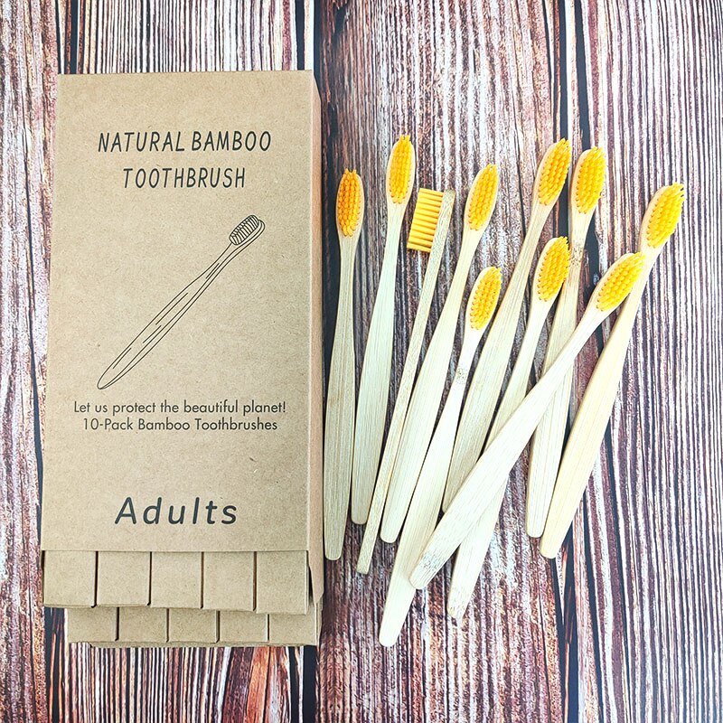 10pcs mixed color bamboo toothbrush Eco Friendly wooden Tooth Brush Soft Tip Charcoal adults oral care with box