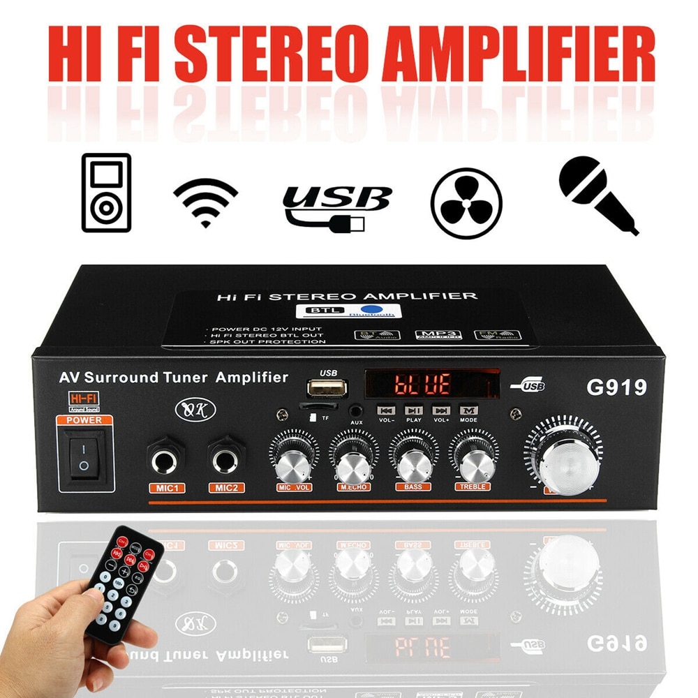 12V/220V/110V 360W Bluetooth Stereo Mini Amplificador Audio Power Amplifier FM SD HIFI 2CH AMP Audio Music Player for Car Home