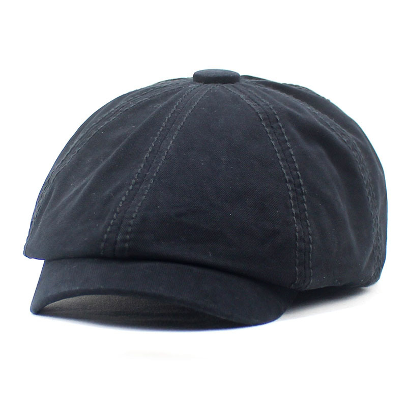 SHOWERSMILE Men Newsboy Cap British Style Brown Solid Octagonal Hat Cotton Men's Beret Casual Autumn Vintage Flat Cap: black