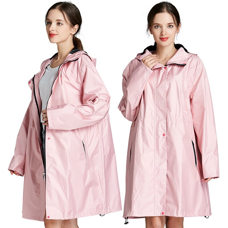 Waterdichte Jassen Vrouwen Solid Outdoor Plus Size Waterdicht Winddicht Hooded Volwassen Regenjas Lange Stijl Wandelen