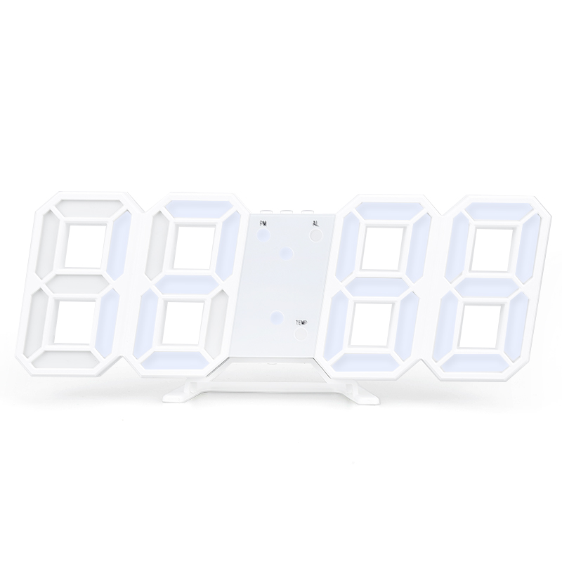 3D LED Digital Clock Snooze Bedroom Desk Alarm Clocks Hanging Wall Clock Calendar Thermometer Home Decor: white