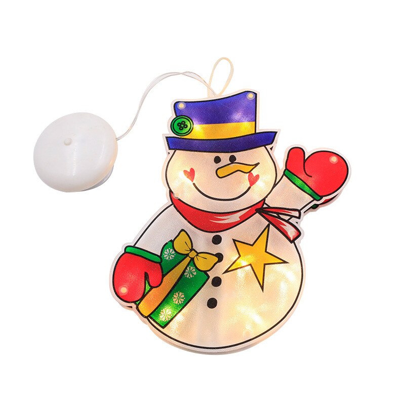 Kerstkamer glazen raam versierd met sterrenverlichting, lamp met zuignap, gekleurde lamp, hanglamp, kerstman sfeerdecoratie
