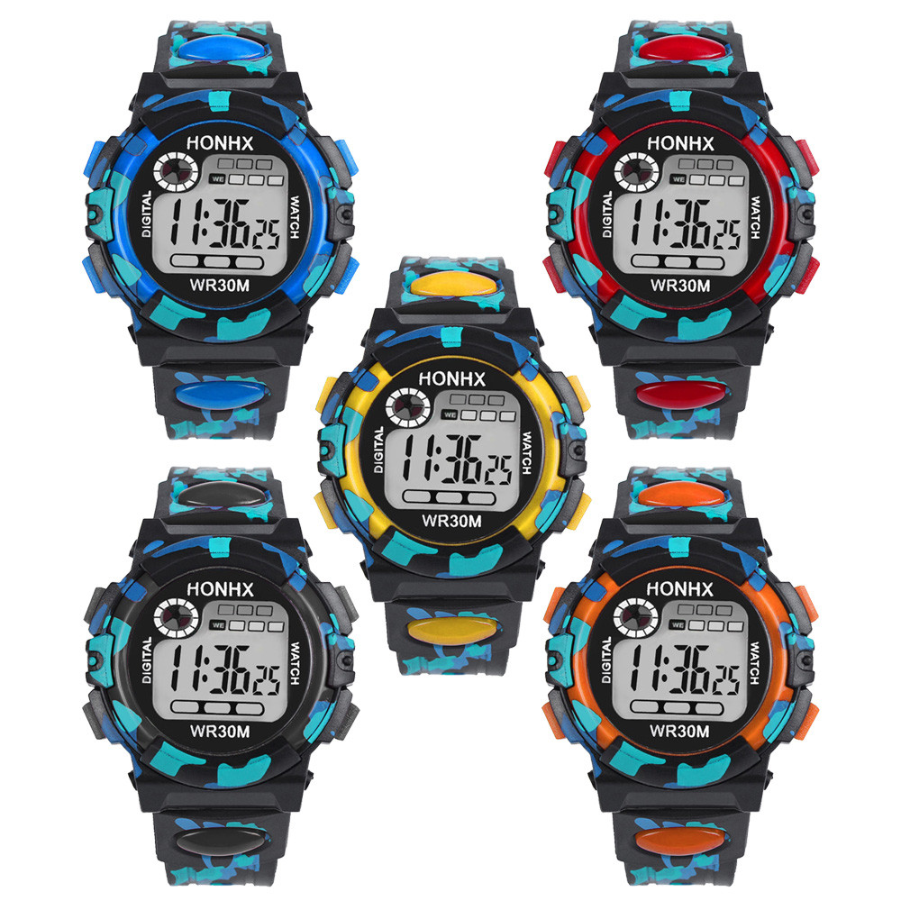 Waterdichte Kinderen Jongens Multifunctionele 30M Waterdicht Horloge Led Digitale Dubbele Actie Horloge Kids Alarm Datum Elektronische Horloge Q