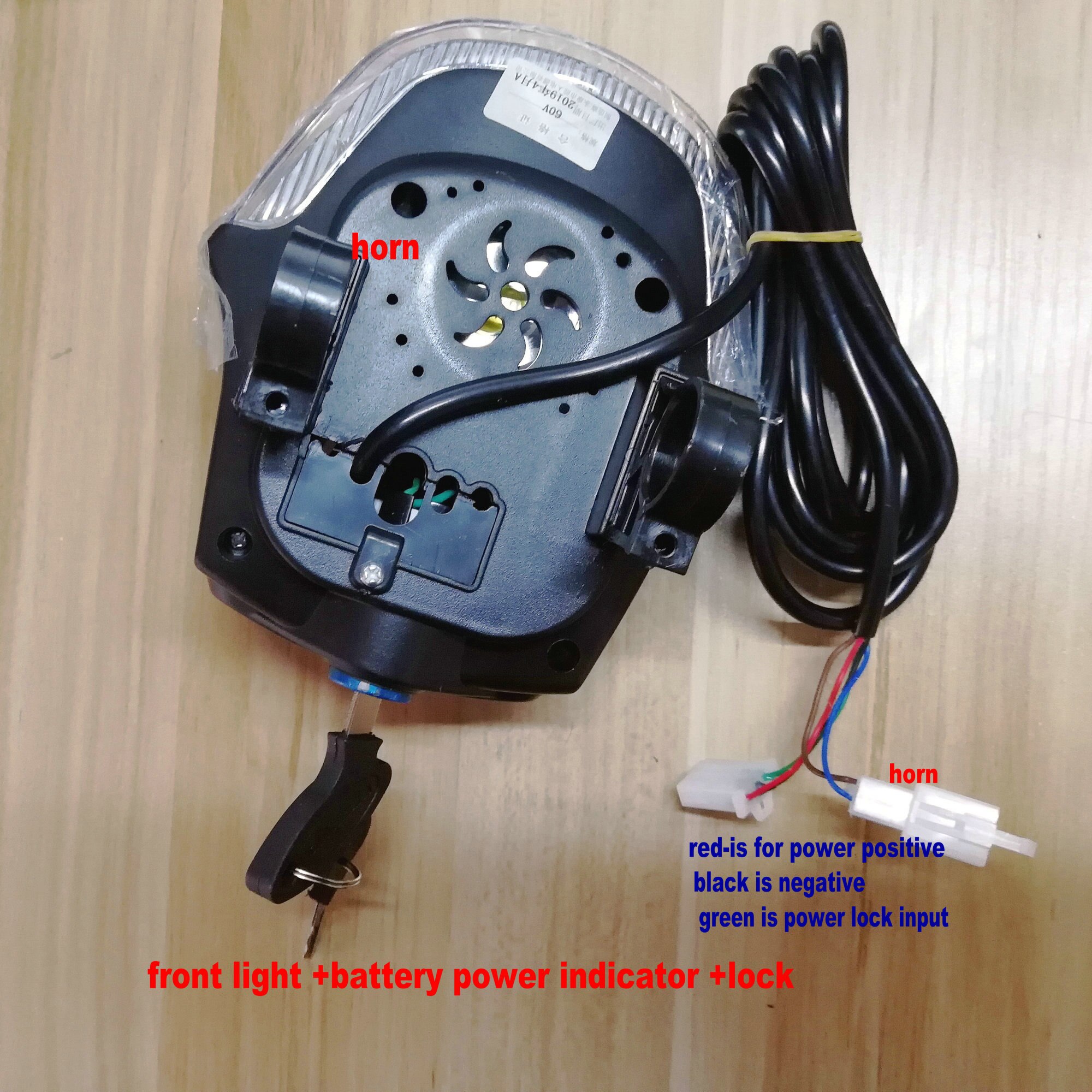 60v/48v batterinivå / strömindikator + frontljus + bluetooth + lås / nyckel för elektrisk cykel trehjuling mtb-skoter diy-del