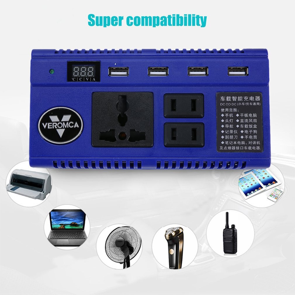 Portable Car Auto Power Inverter Converter 4 Port USB Charger Smart Power Strip Inverter with LED Display