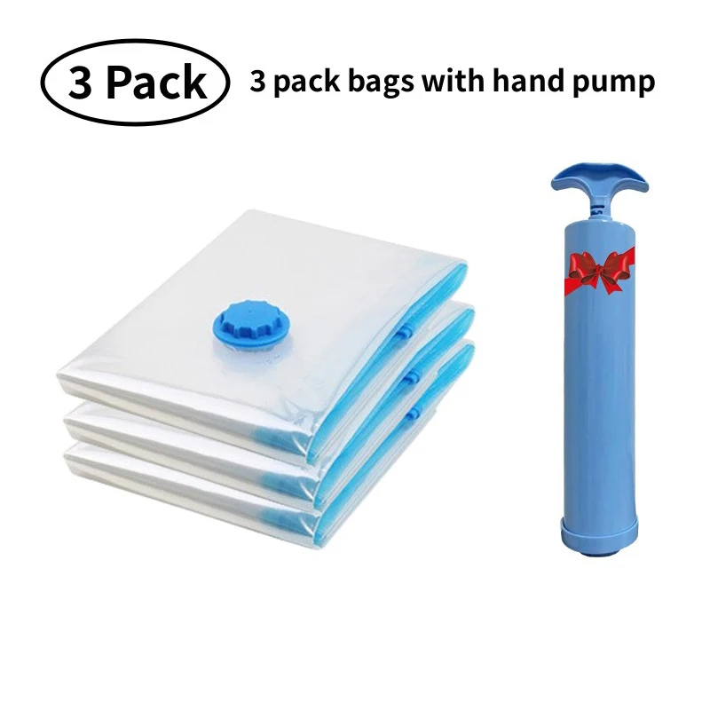 Vakuumförvaringspåsar för garderobsorganisatör vakuumförseglingspåse platsbesparande påsar för kläder kuddefilt resevakuumpåse paket: 3xl / Blå