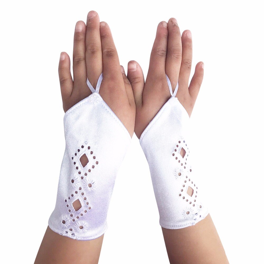 Meninas branco fingerless cetim pérola acentuado comunhão flor menina luvas comunhão santa noite traje festa ocasião especial