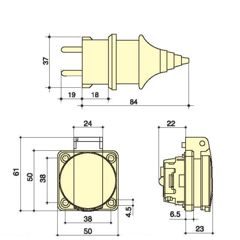 Industrial Plug and Socket 2 pole 16A ip44 Panel Mounted Socket Coupler Waterproof