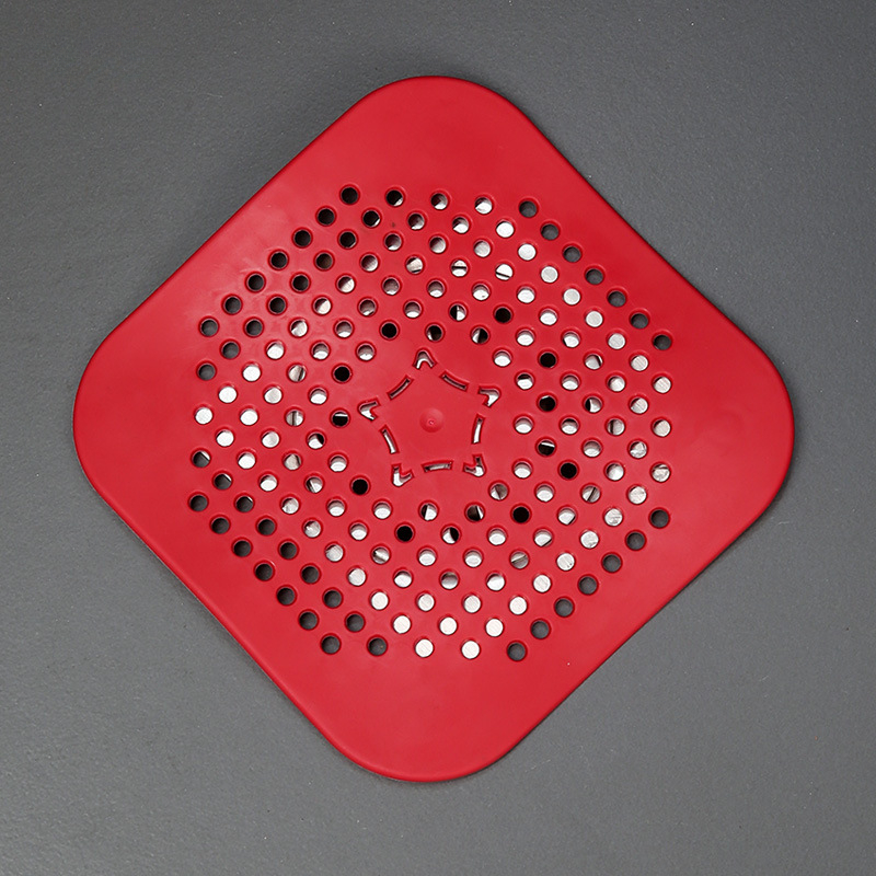 Colector de pelo para drenaje de suelo, tapón desodorante antibloqueo para ducha, almohadilla de silicona, filtro de tapón para fregadero, colador de alcantarillado, suministros de baño: Rojo