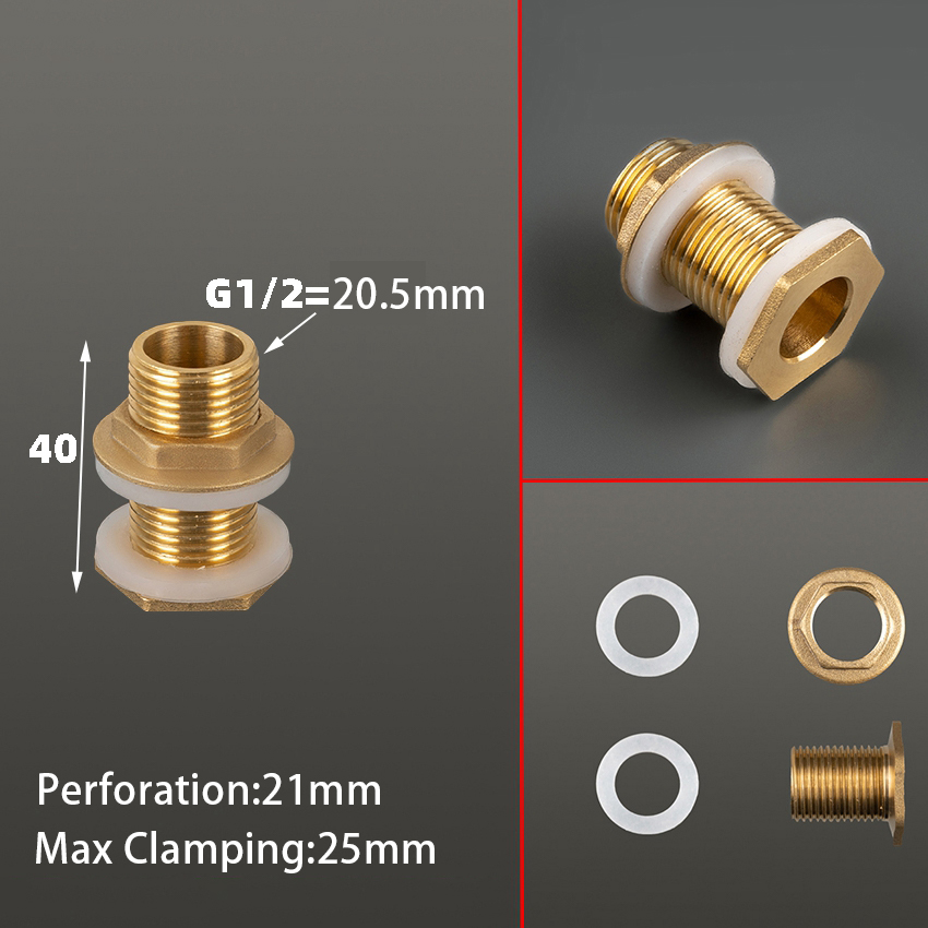 Conector de tanque de agua de latón de 1/2 "y 1/4", junta de silicona, tubo de cobre, junta de acoplamiento de tanque de peces, adaptador de manguera de tubo de riego de jardín