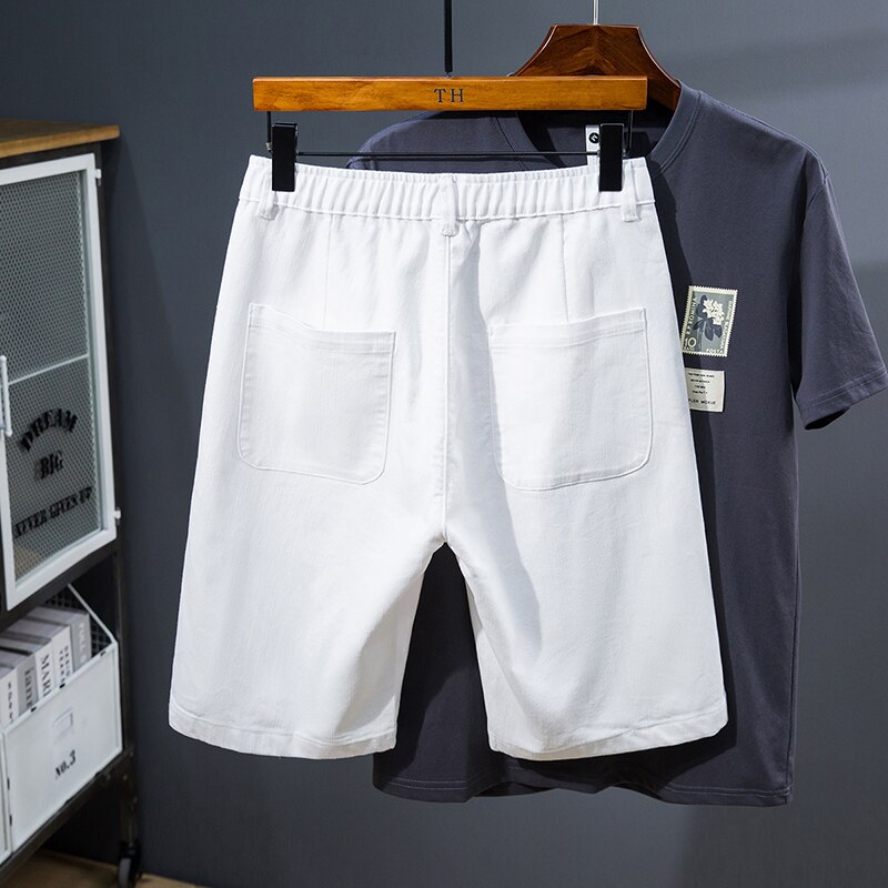 4XL 5XL 6XL 7XL Mannen Straight Losse Pure Wit Lichtgewicht Stretch Denim Shorts Zomer Mode Toevallige Dunne Elastische Taille shorts