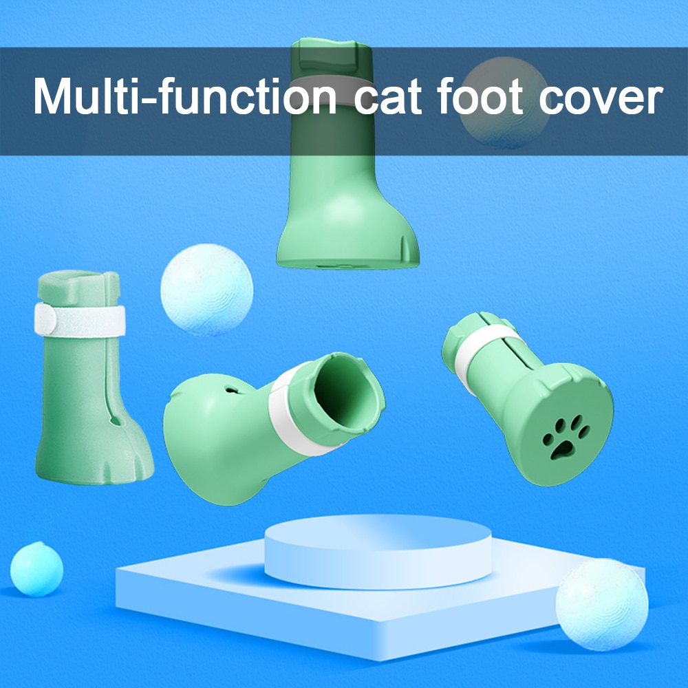 4 stk kattepoteovertræk justerbar kattepotebeskytter til badeblød silikone anti-ridse sko katteplejeartikler kontrol
