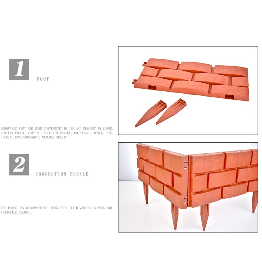 4pcs/set Path Indoor Garden Landscape Easy Install Lawn Kindergarten Flower Vegetable Plastic Courtyard Fence Brick Red Home DIY
