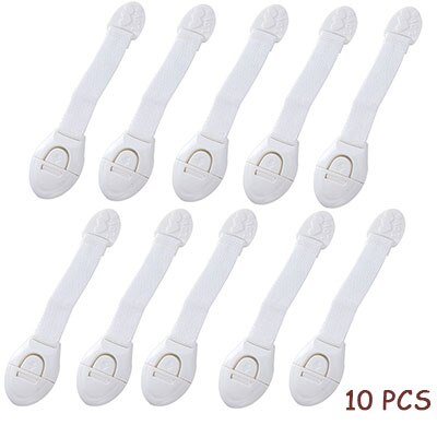 Ceinture de sécurité en tissu, protection pour bébé, serrure de réfrigérateur, extension de porte d'armoire, serrure de tiroir, anti-pincement, sécurité des mains: 10PC White