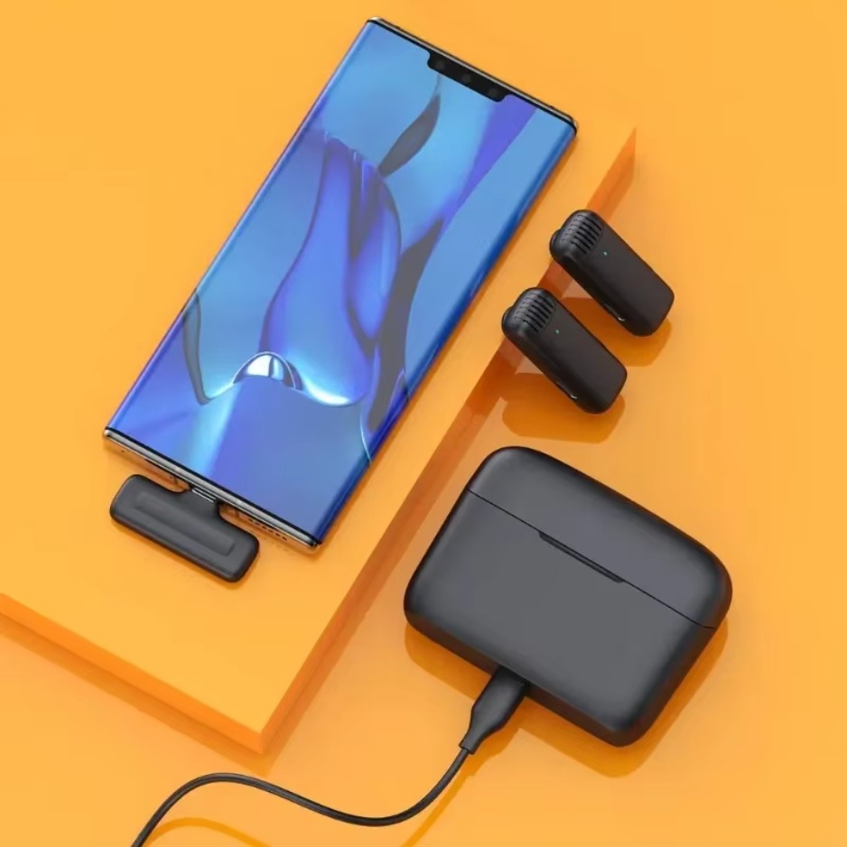 Portable Wireless Lavalier Microphone with Charger Case Audio Video Receiver Mini Mic For iPhone Android Tablet Gaming Live