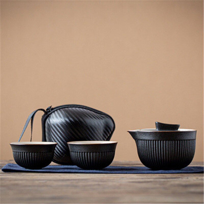 Portable Travel Tea Set Ceramic Teapot Kettle Quik Pots One Pot And Two Cups Teaware Chinese Drink Teapots Tea Cup Friends: black