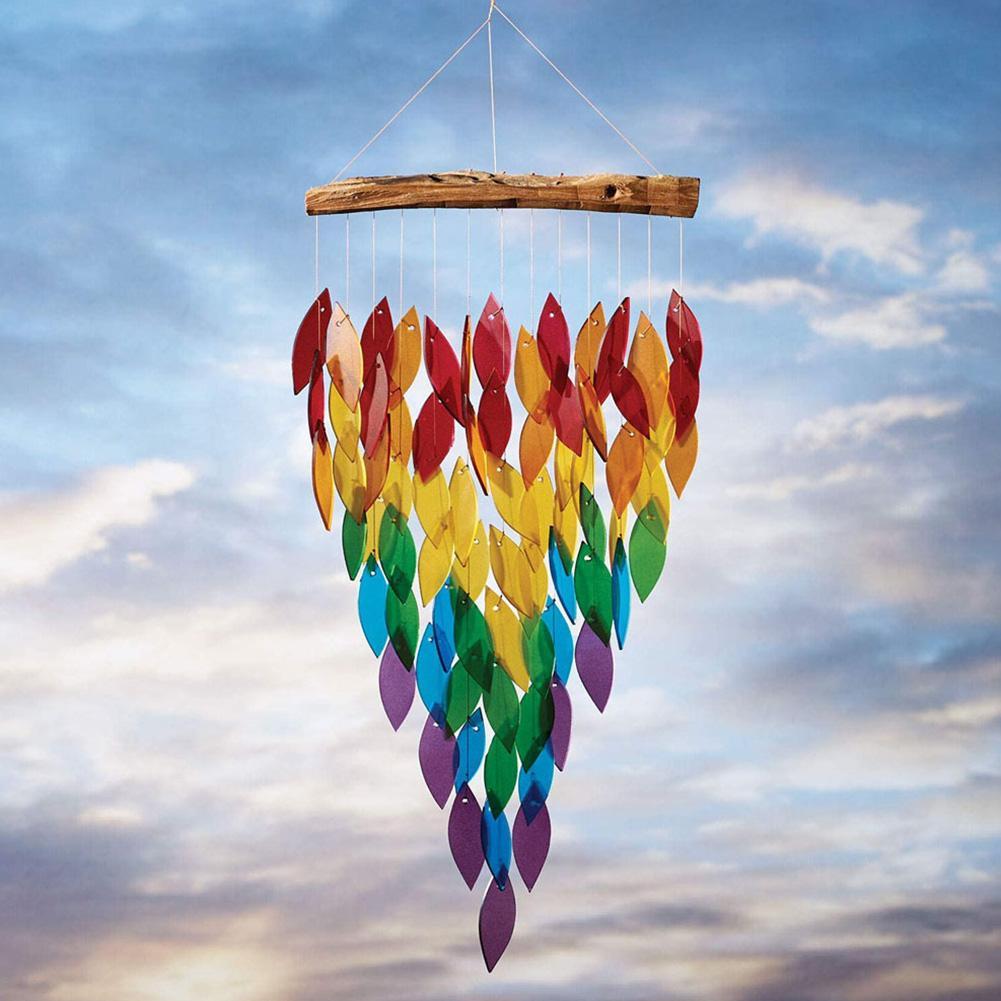 Regenbogen Blatt Windspiele Harz Und Holz Material Rotierenden Handwerk Windspiele drinnen/draussen Hängen Dekorationen HEIßER