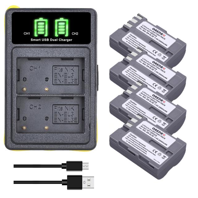 EN EL3e batteria EN-EL3e + caricatore incorporato USB e type-c per Nikon D80 D700 D90 D300S D200 D70 D50 D100 D300 DSLR: 4Charger 1Battery