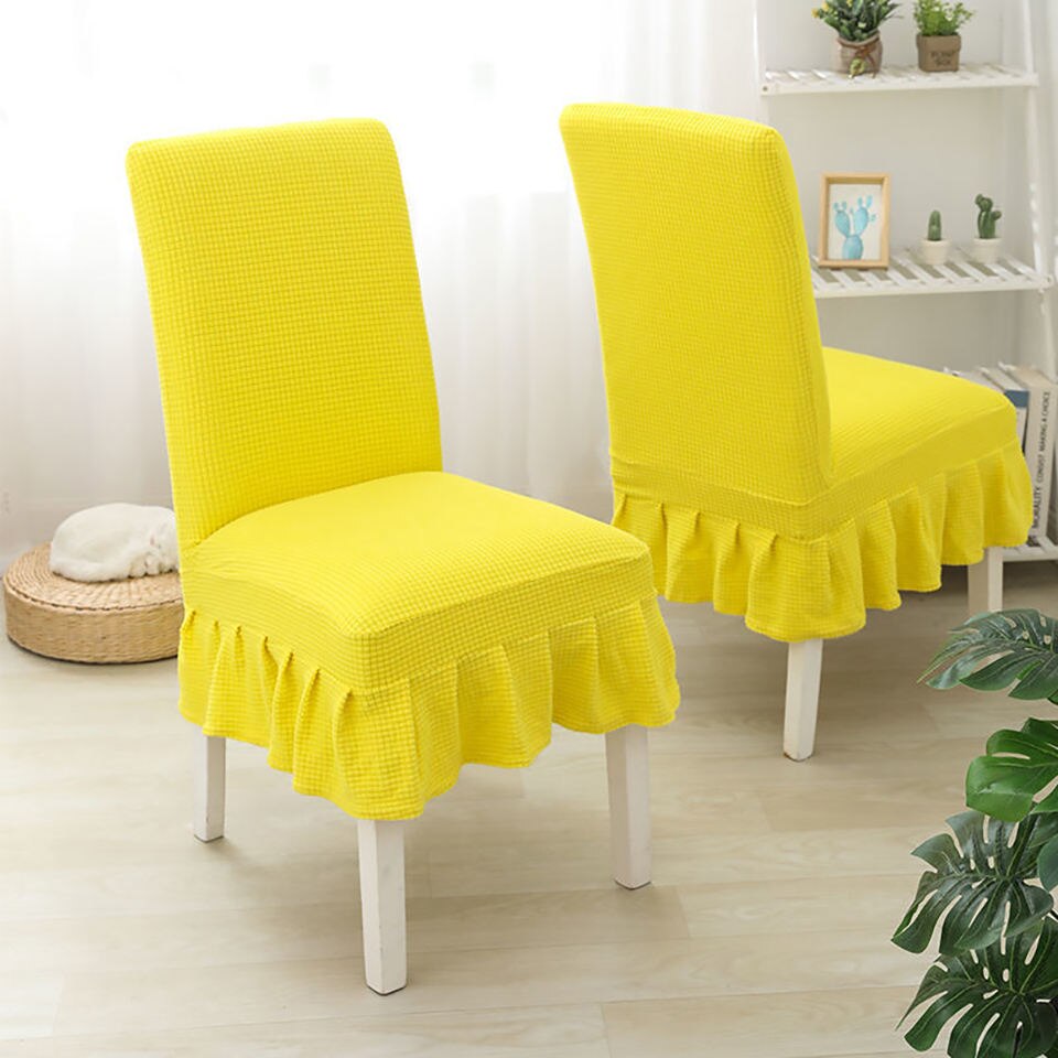 Super Soft Polar Fleece Fabric Skirt Style Chair Cover Elastic Chair Covers Spandex For Kitchen/Wedding Chair Covers Dining Room: Lemon yellow