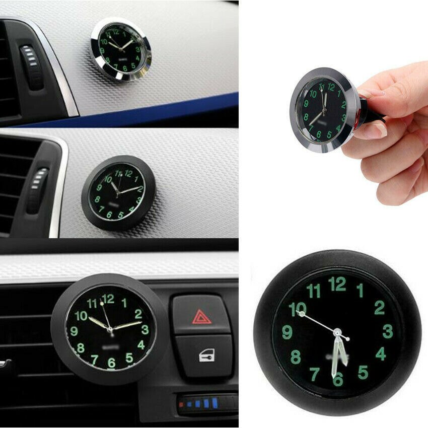 Interieur Auto Klok Innerlijke Zwart Chroom Metalen Quartz Analoog Horloge Vervanging