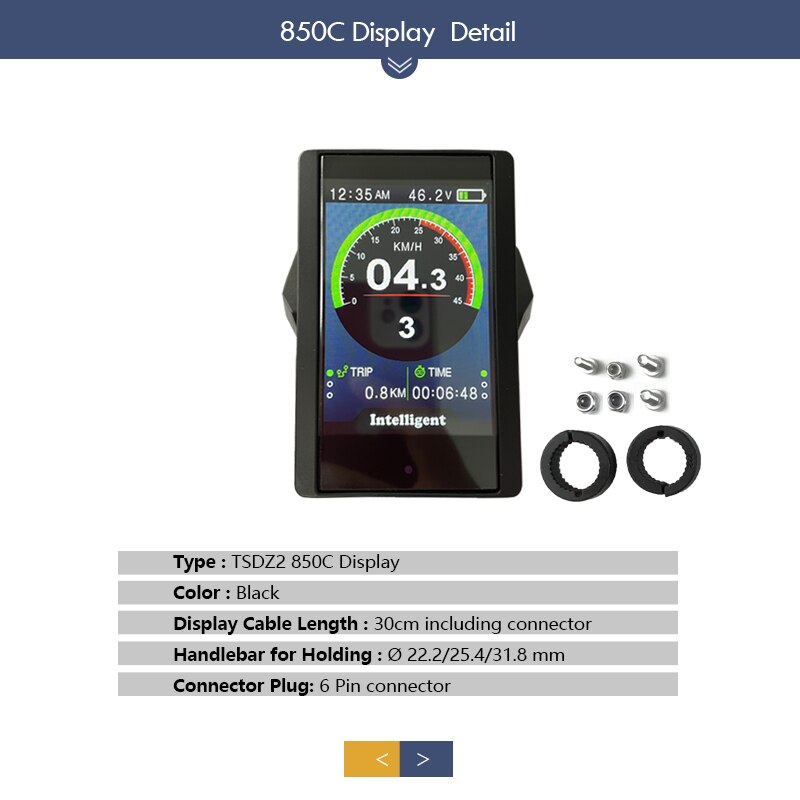 Tongsheng TSDZ2 6PIN Electric Bike 850C LCD Colour Screen Display For 250W 350W 500W Tongsheng Mid Drive Motor Conversion kit