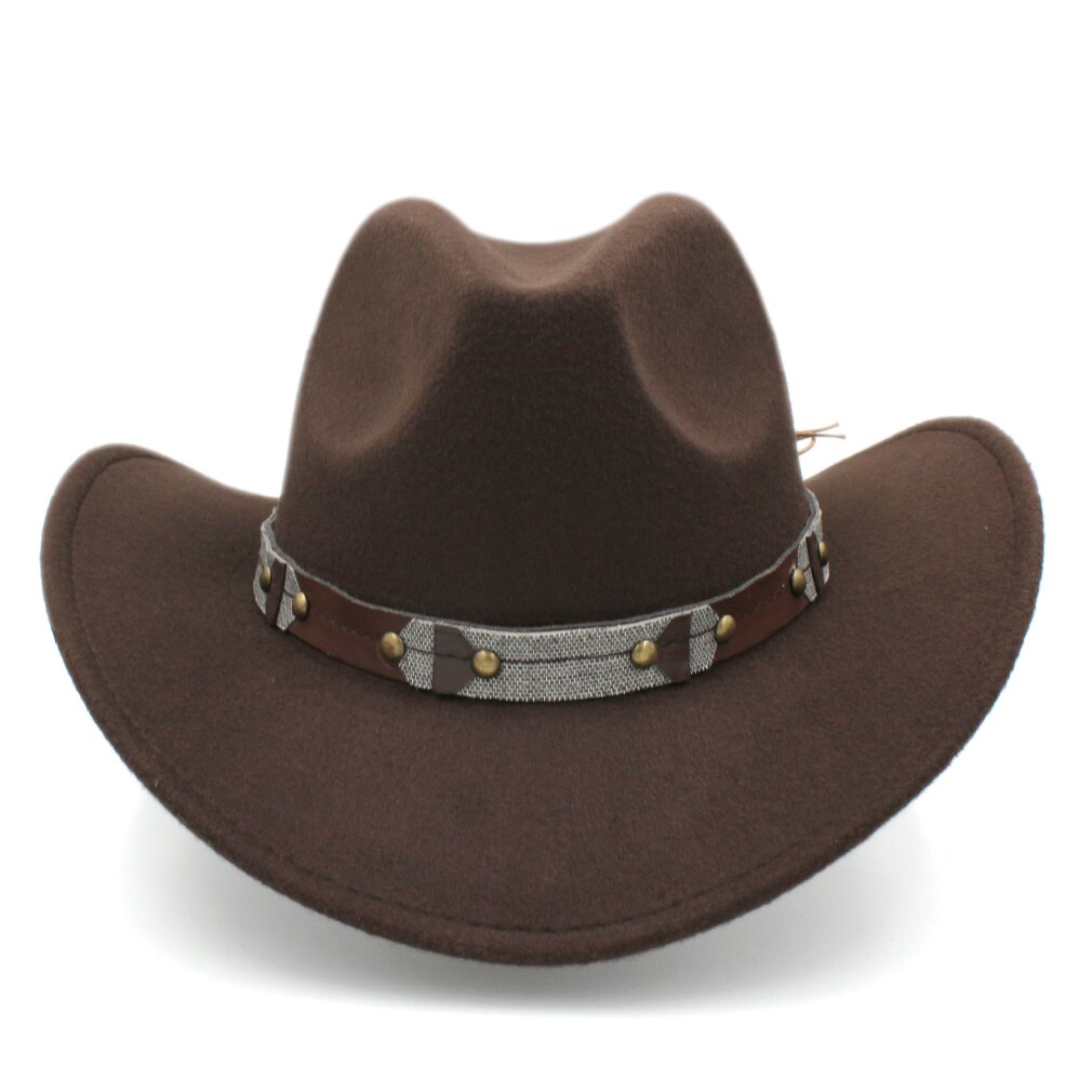 Mistdawn-Sombrero de vaquero occidental clásico Retro Unisex, gorra de ala ancha con banda de cuero, tamaño 56-58cm: Dark Brown