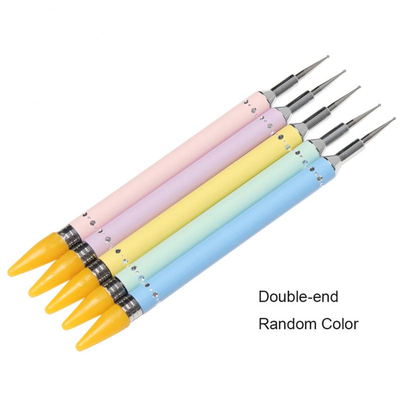 1 Uds pluma punteada de cera Dual-lápices de Picker herramientas de uñas de acero Rhinestone mango arte de uñas puntear uñas de arte y herramientas